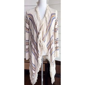 Boho Open Knit Women L Long Cardigan  Festival Y2K Art To Wear Artsy Rainbow USA